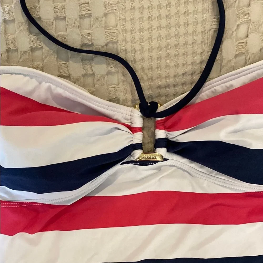 Ralph Lauren Bikini Swimsuit Womens 12 Halter Striped Pink Blue Beach Pool‎
